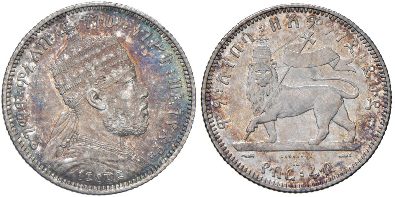 ETIOPIA Menelik II (1889-1913) 1/4 di Birr EE 1888 (1896) - KM 3 AG (g 7,02) RRR...