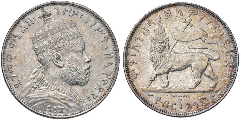 ETIOPIA Menelik II (1889-1913) 1/2 Birr EE 1889 (1897) - KM 4 AG Zecca di Parigi...