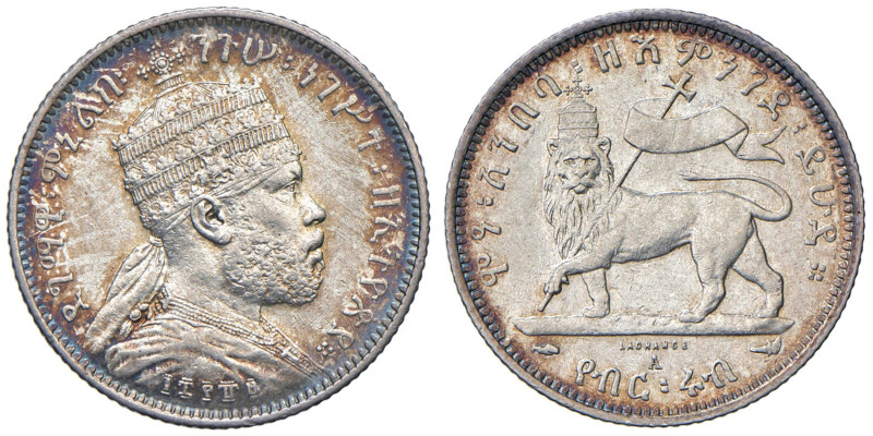 ETIOPIA Menelik II (1889-1913) 1/4 di Birr EE 1889 (1897) - KM 3 AG Zecca di Par...