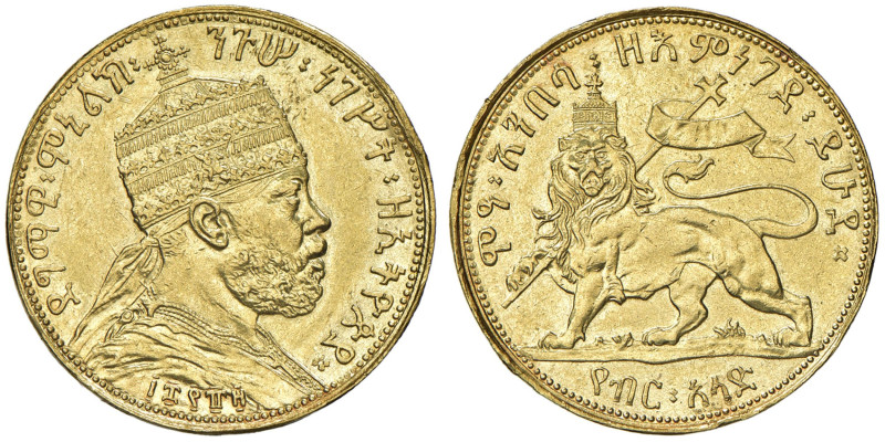 ETIOPIA Menelik II (1889-1913) 1/2 Birr EE 1889 (1897) Prova in oro - KM Pn4 RRR...