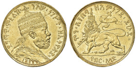 ETIOPIA Menelik II (1889-1913) 1/2 Birr EE 1889 (1897) Prova in oro - KM Pn4 RRRR AU Zecca di Addis Abeba. Ex Kunker 186 del 18/03/2011, lotto 8107. C...