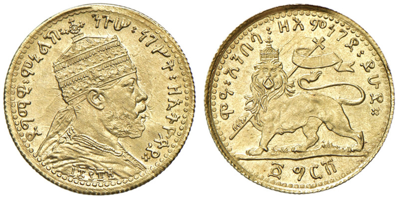 ETIOPIA Menelik II (1889-1913) Gersh EE 1889 (1897) Prova in oro - KM PN1 RRRRR ...