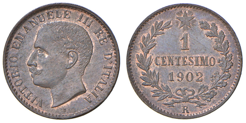 Vittorio Emanuele III (1900-1943) Centesimo 1902 - Nomisma 1391 CU RRR In slab N...