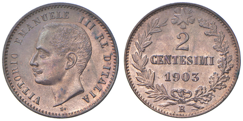 Vittorio Emanuele III (1900-1943) 2 Centesimi 1903 - Nomisma 1377 CU.
FDC