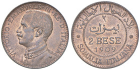 Vittorio Emanuele III Somalia (1909-1925) 2 Bese 1909 - Nomisma 1435 CU NC In slab NGC n° 6638769-002. Ex Asta Nomisma del 21/04/2009, lotto 2023.
MS...