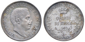 Vittorio Emanuele III Somalia (1909-1925) 1/4 di Rupia 1910 Prova patinata - Nomisma P77; Luppino PP308 AG RRRR In slab NGC n° 6638768-014. Anche del ...