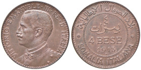 Vittorio Emanuele III Somalia (1909-1925) 4 Bese 1913 - Nomisma 1431 CU RR 
qFDC
