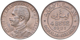Vittorio Emanuele III Somalia (1909-1925) 4 Bese 1921 - Nomisma 1432 CU NC In slab NGC n° 6638766-019. TOP POP miglior esemplare certificato NGC. Ex N...