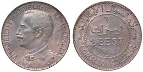 Vittorio Emanuele III Somalia (1909-1925) 2 Bese 1921 - Nomisma 1438 CU NC
SPL