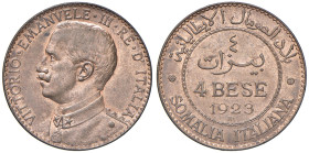 Vittorio Emanuele III Somalia (1909-1925) 4 Bese 1923 - Nomisma 1433 CU NC In slab NGC n° 6638766-020. TOP POP miglior esemplare certificato NGC. Ex A...
