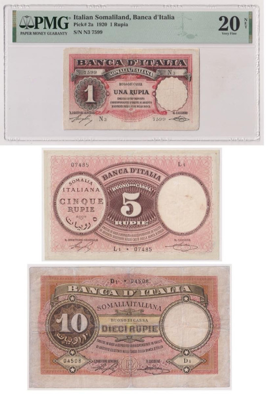 Somalia Italiana - Banca d'Italia - serie completa dei 3 Buoni di cassa da: 1 Ru...