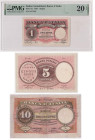 Somalia Italiana - Banca d'Italia - serie completa dei 3 Buoni di cassa da: 1 Rupia del 1920 RRR In slab PMG n° 1914635-17 + 5 Rupie del 1920 con segn...