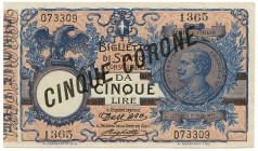 Vittorio Emanuele III (1900-1943) Cinque corone per la Venezia Giulia e la Venezia Tridentina 1915, stampa Officina Governativa Carte Valori Torino su...