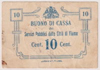 Città di Fiume 1925 - Buono di Cassa da 10 Cent. dei Servizi Pubblici. Gav. 03.103 RRR
BB