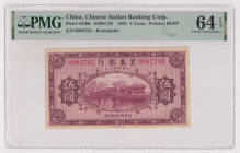 Concessione italiana in Cina, Tientsin 5 Yuan del 01/04/1921 0082785 Crap. OI 43 RRRRR In slab PMG n° 1914635-008 Banconota della più grande rarità, n...