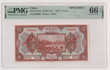 Concessione italiana in Cina, Tientsin - 5 Yuan del 15/09/1921 SPECIMEN Crap. OI 46 R In slab PMG n° 1914635-010.
PMG 66