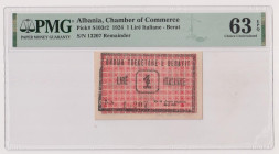 ALABANIA Berat - Biglietto di emergenza da Lire Italiane 1 con testo italiano e albanese, stampato da Shtyp Dori Koti Korce nell’aprile del 1924 per c...