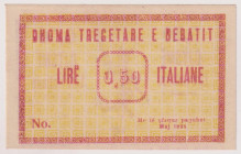 ALBANIA Berat - Biglietto di emergenza da Lire Italiane 0,50 con testo italiano e albanese, stampato da Shtyp Dori Koti Korce nell’aprile del 1924 per...