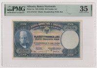 ALBANIA Banca Nazionale d'Albania, Protettorato Italiano - 20 Franchi Oro del 1926 J74,719. Crap. OI 53 in slab PMG n° 1914638-016
PMG 35