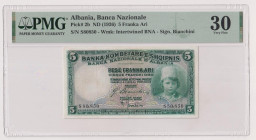 ALBANIA Banca Nazionale d'Albania, Protettorato Italiano - 5 Franchi Oro del 1930 K80,850 (Bianchini - Gambino). Crap. OI 52 In slab PMG n° 1914638-01...
