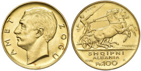 ALBANIA Amet Zogu (1925-1939) 100 Franga 1926 Prova - Mont. 01 AU RRRR Solo 50 esemplari coniati. Ex asta NAC 76 del 10/12/2013, lotto 490.
qFDC