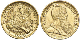 ALBANIA Amet Zogu (1925-1939) 20 Franga 1926 R "Senza stella sotto il collo" - Mont. 26 AU R In slab NGC n° 6638770-006.
MS 63+