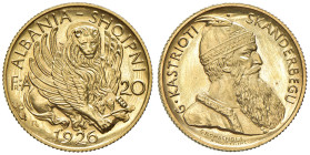 ALBANIA Amet Zogu (1925-1939) 20 Franga 1926 R "Fascetto" - Mont. 28 AU RRRRR In slab NGC n° 6638771-007. Di questa moneta, battuta nella zecca di Rom...