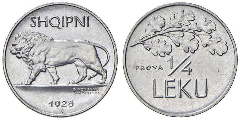 ALBANIA Amet Zogu (1925-1939) Quarto Lek 1926 R Prova - Mont. 72 AG RRRR In slab...