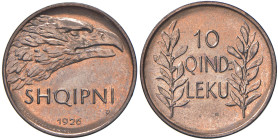 ALBANIA Amet Zogu (1925-1939) 10 Qindar Leku 1926 R - Mont. 77 CU R In slab NGC n° 6638767-016. Ex asta Heritage A1282 del 02/04/2012.
MS 66 RB