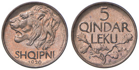 ALBANIA Amet Zogu (1925-1939) 5 Qindar Leku 1926 R - Mont. 79 CU R In slab NGC n° 6638767-017. Ex asta Stephen Album del 18/01/2013, lotto 15.
MS 66 ...