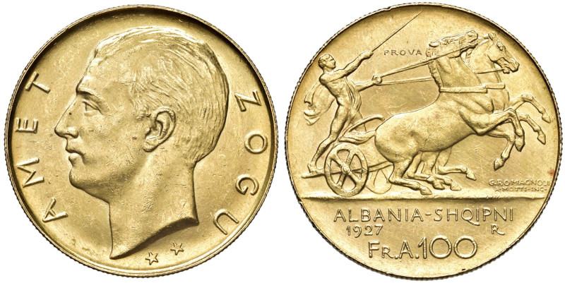 ALBANIA Amet Zogu (1925-1939) 100 Franga 1927 Prova R "2 stelle sotto il collo"-...