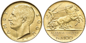 ALBANIA Amet Zogu (1925-1939) 100 Franga 1927 Prova R "2 stelle sotto il collo"- Mont. 09 AU RRRR Solo 50 esemplari coniati. Ex asta Teutoburger 127 d...