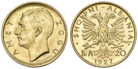 ALBANIA Amet Zogu (1925-1939) 20 Franga 1927 Prova R - Mont. 29 AU RRRR In slab NGC n° 6638770-004. TOP POP miglior esemplare certificato NGC. Solo 50...