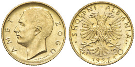 ALBANIA Amet Zogu (1925-1939) 20 Franga 1927 R - Mont. 30 AU R Ex asta Spink 13039 del 01/10/2013, lotto 5.
qFDC