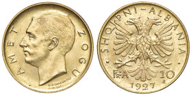 ALBANIA Amet Zogu (1925-1939) 10 Franga 1927 R - Mont. 38 AU R In slab NGC n° 6638759-017. Ex asta Spink 13039 del 01/10/2013, lotto 9.
MS 63