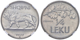 ALBANIA Amet Zogu (1925-1939) Quarto di Lek 1927 R Prova - Mont. 74 AG RRRR In slab NGC n° 6143414-029. Solo 50 esemplari coniati. Ex asta MDC Monaco ...