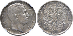 ALBANIA Amet Zogu (1925-1939) 2 Franga 1928 R Prova - Mont. 49 AG RRRR In slab NGC n° 2127290-025. Solo 50 esemplari coniati.
MS 64