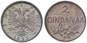 ALBANIA Amet Zogu (1925-1939) 2 Qindar 1935 R Prova - Mont. 80 CU RRRR In slab NGC n° 6638768-009. Solo 50 esemplari coniati. Ex asta Heritage A2495 d...