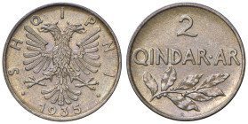 ALBANIA Amet Zogu (1925-1939) 2 Qindar 1935 R - Mont. 81 CU R In slab NGC n° 6638756-001. Ex asta Palombo 16 del 21/10/2017, lotto 110.
MS 65 BN