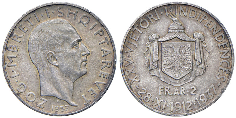 ALBANIA Amet Zogu (1925-1939) 2 Franga 1937 R 25° Anniversario dell’Indipendenza...