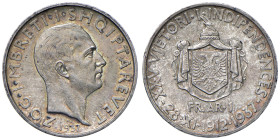 ALBANIA Amet Zogu (1925-1939) Franga 1937 R 25° Anniversario dell’Indipendenza - Mont. 64 AG R In slab NGC n° 6638766-018. Ex asta Nomisma 58 del 07/1...