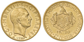 ALBANIA Amet Zogu (1925-1939) 20 Franga 1938 R Celebrazione matrimonio del re - Mont. 34 AU R Ex asta Nomisma 58 del 07/11/2018, lotto 379.
qFDC-FDC