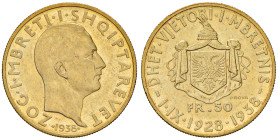 ALBANIA Amet Zogu (1925-1939) 50 Franga 1938 R Prova 10° Anniversario della monarchia - Mont. 23 AU RRRR Solo 50 esemplari coniati. Ex asta Baldwin's ...