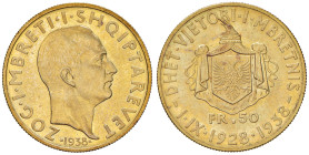 ALBANIA Amet Zogu (1925-1939) 50 Franga 1938 R 10° Anniversario della monarchia - Mont. 35 AU RR In slab NGC n° 6638770-009. TOP POP miglior esemplare...