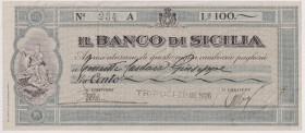 Tripolitania, filiale di Tripoli - Vaglia cambiario del Banco di Sicilia a taglio fisso del 27/07/1926 RRRRR
SPL
