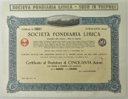 Tripoli Certificato al Portatore di 50 Azioni - Società Fondiaria Libica datata Luglio 1931.
SUP