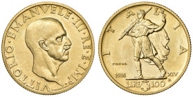 Vittorio Emanuele III (1900-1943) 100 Lire 1936 Prova - Nomisma P6; Luppino PP120 AU RRRR 
FDC