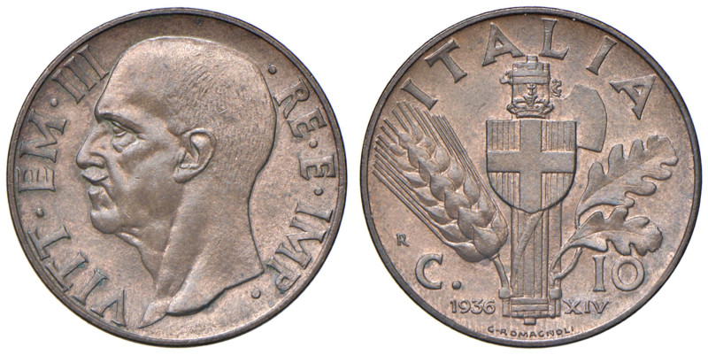 Vittorio Emanuele III (1900-1943) 10 Centesimi 1936 - Nomisma 1329 CU R 
FDC