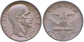 Vittorio Emanuele III (1900-1943) 5 Centesimi 1936 - Nomisma 1372 CU R 
SPL
