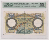 ALBANIA Banca Nazionale d'Albania, Regno d'Italia e Albania - 20 Franchi del 1939 SPECIMEN con perforazione + stampa "ANNULLATO" e presenza di linee d...